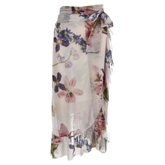 Ganni Ganni Mesh Ruffled Wrap Midi Skirt in Floral Print Polyamide