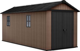 Keter Newton + 7517/1775 - Caseta De Jard&iacute;n 539x246x230 Cm Con 2 Puertas Para Almacenamiento De Herramientas, Acabado Efecto Madera Evotech+ En Resina Marr&oacute;