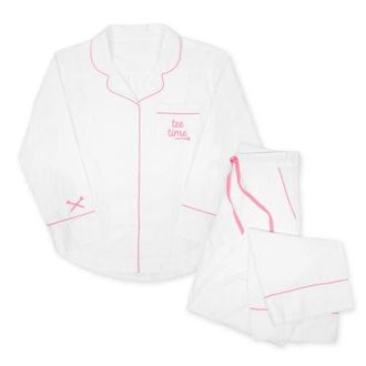 Ame & Lulu Long Pajama Set in White And Pink Tee Time at Nordstrom, Size X-Small