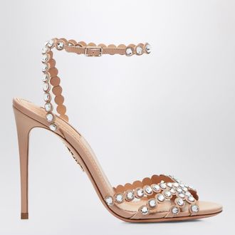 Aquazzura Sandali Tequila con cristalli in nappa rosa cipria