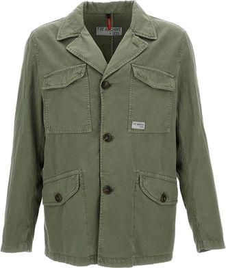Fay Unlined Green Gabardine Jacket with Flap Pockets and Gusseted Elbows