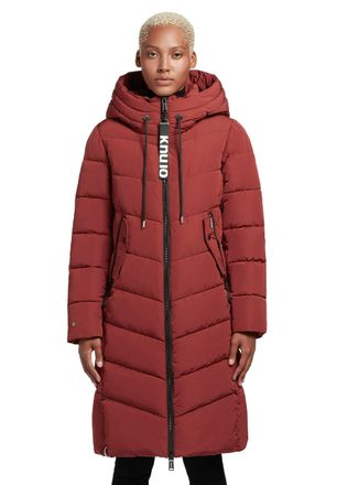 Khujo Ayleena Womens Quilted Jacket Long Winter Jacket Quilted Coat with Hood, red, S