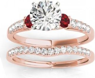 Allurez Diamond & Ruby Three Stone Bridal Set Ring 14k Rose Gold (0.55ct)