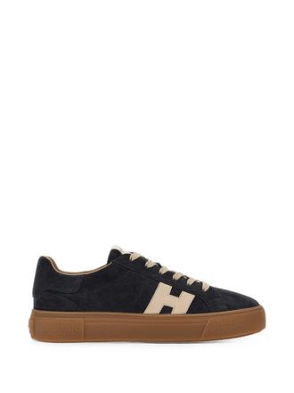 Hogan Low-Top Navy Suede Sneakers With Beige Accents And Textured Sole