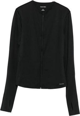 Calvin Klein Light Jackets, female, Black, Size: M Black Sporty Zip-Up Sweater