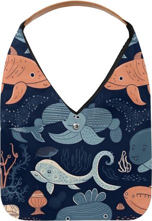 Generic Underwater World Animals Reusable Lightweight Grocery Bags - Foldable Into Compact Pouch, Washable & Sturdy, Multipurpose for Shopping and Travel