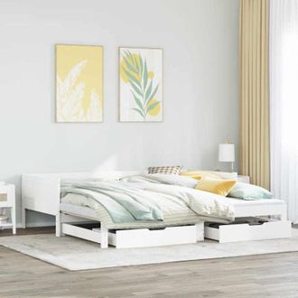 vidaXL Daybed with Trundle and Drawers without Mattress White 90x190 cm Single Vidaxl