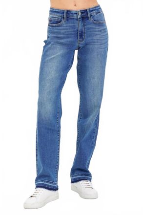 Judy Blue Mid Rise Release Hem Dad Denim Jeans In Blue
