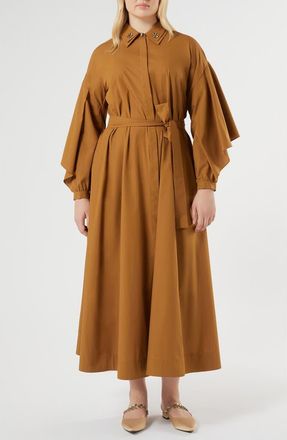 Marina Rinaldi Nanfora Long Sleeve Cotton Shirtdress in Siena at Nordstrom, Size 22W