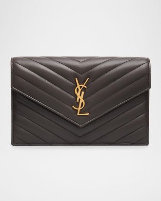 Saint Laurent Small YSL Wallet on Chain in Grain Leather