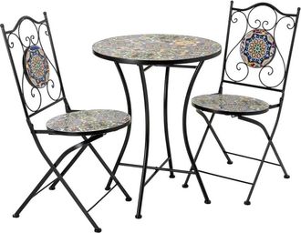 Wanderlust Deco Conjunto mesa y 2 sillas de forja y mosaico