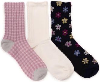 Muk Luks Assorted 3-Pack Cotton Blend Crew Socks in Pink at Nordstrom