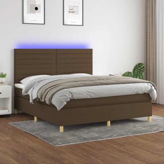 vidaXL Vidaxl - Cama Box Spring Colch&oacute;n Luces Led Tela Marr&oacute;n Oscuro 180x200cm