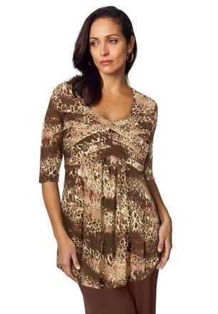 Jessica London Stretch Knit Pleated Tunic in Creamy Mocha Print at Nordstrom, Size 36