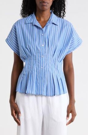 Beach Lunch Lounge Raven Stripe Short Sleeve Button-Up Shirt in Delphinium at Nordstrom Rack, Size X-Small