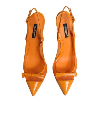 Dolce & Gabbana Womens Orange Leather Mesh Heels Slingback Shoes Pa+40lf