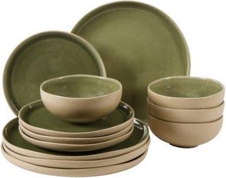 Gibson Home Manila Bay 12-Piece Reactive Glaze Stoneware Dinnerware Set in Green at Nordstrom