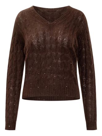 Brunello Cucinelli cable-knit long-sleeve sweater - women - Polyamide/Cotton/Mohair/Wool - L - Brown