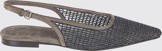 Brunello Cucinelli Ballerina slingback Brunello Cucinelli in mesh a rete con monile e camoscio