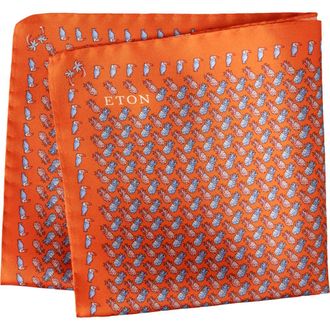 Eton Orange Pineapple Print Silk Twill Pocket Square in Medium Orange at Nordstrom