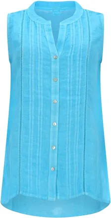 120% Lino Relaxed Linen Pintuck Pleated Blouse