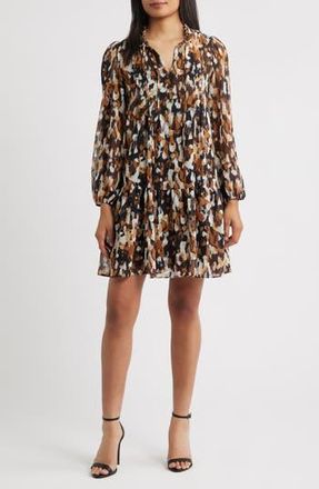 Julia Jordan Pintuck Long Sleeve Dress in Brown Multi at Nordstrom Rack, Size 14