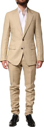 Dolce & Gabbana Beige Linen Single Breasted 2 Piece Mens Suit