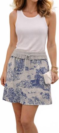 Moschino Toile De Jouy Mini Skirt In Gray/ Blue