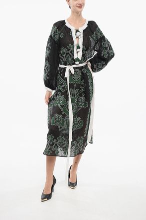 Vita Kin Vestito Kimono in Lino con Ricami Vita Kin