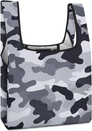 Generic Gray Camouflage Shopping Bag Reusable Grocery Tote Bag Foldable Handbag for Travel Picnic