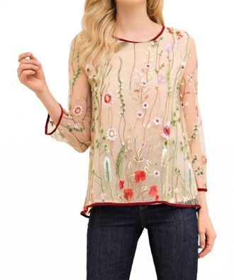Entro Floral Embroidered Top In Sand