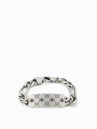 Gucci Bracciale Signature Gucci in argento con incisione ape e monogramm GG