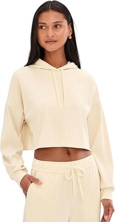 Beyond Yoga Breathe Easy Ribbed Cropped Hoodie Womens Sweatshirt Ivory : SM, Elastane/Polyester