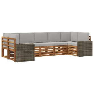 vidaXL Conjunto De Sof&aacute; Seccional 7 Pcs Natural Y Gris Claro Poli&eacute;ster Vidaxl