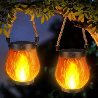 No Brand Paquete De 2 Faroles Solares De Exterior Con Forma De Llama, Luces Colgantes Impermeables De Doble Carga Con Luz Blanca C&aacute;lida Para Jard&iacute;n Y Patio