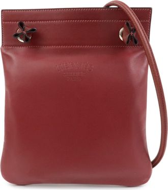 Herm&egrave;s Aline Milo Lambskin And Swift Burgundy Leather Handbag (Pre-Owned)