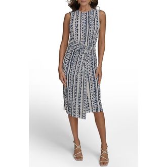 DKNY Abstract Print Gathered Sheath Dress in Ink Multi at Nordstrom Rack, Size 14