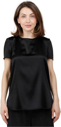 Max Mara T-shirt met korte mouwen en ronde hals van gewassen stretch zijdesatijn - Dames - T-shirts - Zwart - XS - Satijn - Tops
