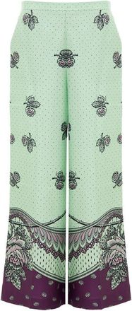 Gucci Womens Floral Print Silk Wide Leg Pants - Turquoise - Size EU 40 (Womens)