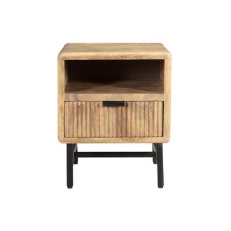 Miliboo Mesilla De Noche Con Almacenaje De Madera Maciza De Mango Y Metal Negro Morisson