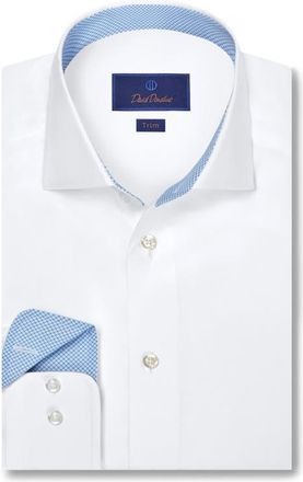 David Donahue Trim Fit Cotton Twill Dress Shirt in White at Nordstrom, Size 16.5 - 32