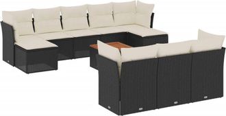 vidaXL Set De Sof&aacute;s De Jard&iacute;n 11 Pzas Y Cojines Rat&aacute;n Sint&eacute;tico Negro Vidaxl