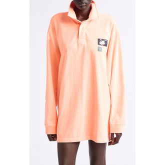 Conner Ives Neon Organic Cotton Rugby Shirt in Neon Orange at Nordstrom, Size X-Large