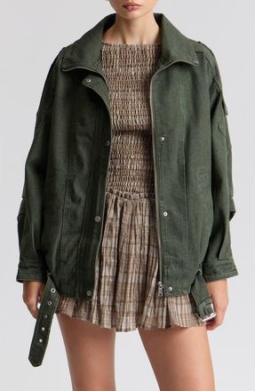 Avec Les Filles Denim Belted Bomber Jacket in Caper at Nordstrom, Size Medium