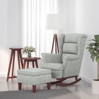 vidaXL Vidaxl - Sill&oacute;n Mecedora Patas Madera Y Taburete Terciopelo Gris Claro