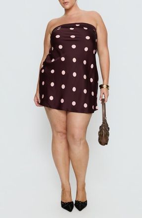 Princess Polly Phillipa Polka Dot Foldover Strapless Satin Minidress in Plum/Pink Polka Dot at Nordstrom, Size 10