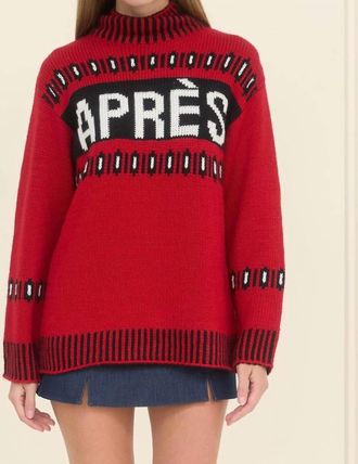 Moon River Apr&egrave;s Mockneck Pullover In Red Multi