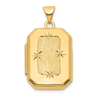 Diamond2Deal 14k Yellow Gold Diamond-cut Brushed 20mm Rectangular Locket Pendant