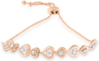 House of Brilliance Rose Plated Silver Diamond Heart-Linked Bolo Bracelet in Pink at Nordstrom