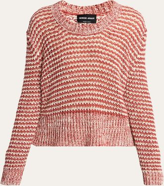 Giorgio Armani Striped Linen Open-Knit Crewneck Sweater